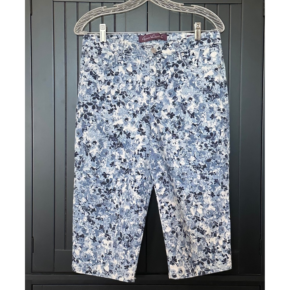 Gloria Vanderbilt Amanda Floral Print Denim Capri Jeans Size 8P Stretch Classic